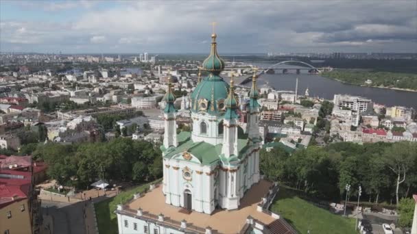 Stock Video Shows Aerial View Andrews Church Kyiv Ukraine Resolution — Video Stock