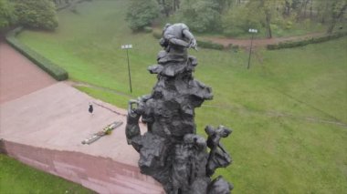 This stock footage shows aerial view of Babi Yar - Memorial mass murder of Jews in Kyiv, Ukraine in 8K resolution