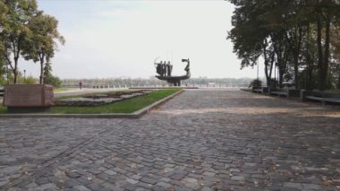 This stock video shows a monument to the founders of the city Kyiv, Ukraine in 8K resolution