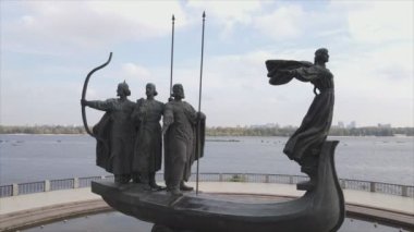 This stock video shows a monument to the founders of the city Kyiv, Ukraine in 8K resolution