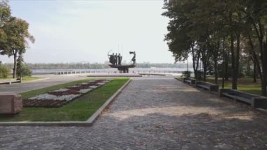 This stock video shows a monument to the founders of the city Kyiv, Ukraine in 8K resolution