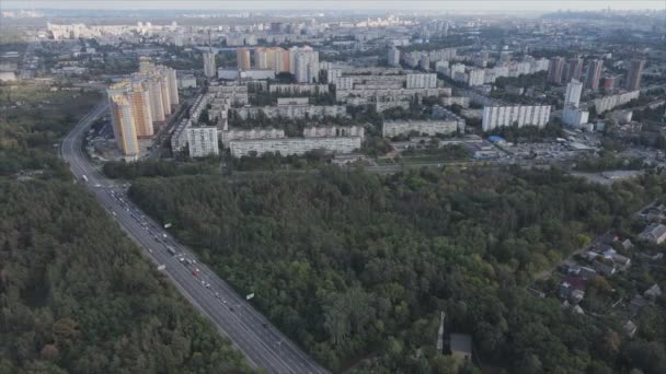 Stock Footage Shows Aerial View Border Forest Big City Kyiv — Αρχείο Βίντεο