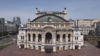 This stock video shows aerial view of the building of the National Opera in Kyiv, Ukraine in 8K resolution