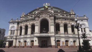 This stock video shows aerial view of the building of the National Opera in Kyiv, Ukraine in 8K resolution