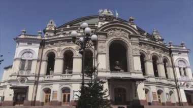 This stock video shows aerial view of the building of the National Opera in Kyiv, Ukraine in 8K resolution