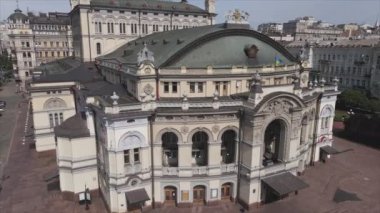 This stock video shows aerial view of the building of the National Opera in Kyiv, Ukraine in 8K resolution