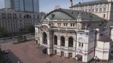 This stock video shows aerial view of the building of the National Opera in Kyiv, Ukraine in 8K resolution