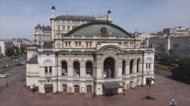 This stock video shows aerial view of the building of the National Opera in Kyiv, Ukraine in 8K resolution