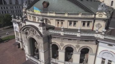 This stock video shows aerial view of the building of the National Opera in Kyiv, Ukraine in 8K resolution