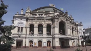 This stock video shows aerial view of the building of the National Opera in Kyiv, Ukraine in 8K resolution