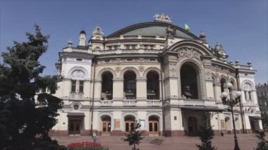 This stock video shows aerial view of the building of the National Opera in Kyiv, Ukraine in 8K resolution