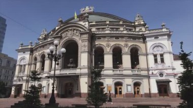 This stock video shows aerial view of the building of the National Opera in Kyiv, Ukraine in 8K resolution