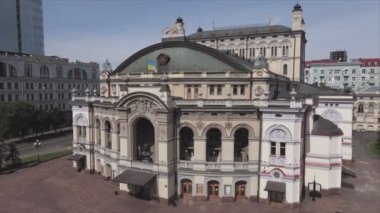 This stock video shows aerial view of the building of the National Opera in Kyiv, Ukraine in 8K resolution