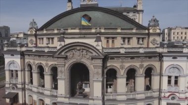 This stock video shows aerial view of the building of the National Opera in Kyiv, Ukraine in 8K resolution