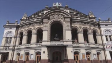 This stock video shows aerial view of the building of the National Opera in Kyiv, Ukraine in 8K resolution