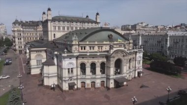 This stock video shows aerial view of the building of the National Opera in Kyiv, Ukraine in 8K resolution