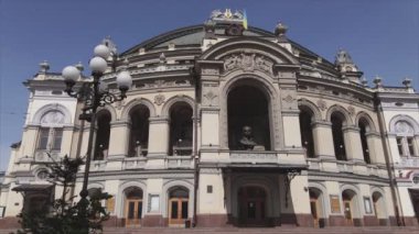 This stock video shows aerial view of the building of the National Opera in Kyiv, Ukraine in 8K resolution