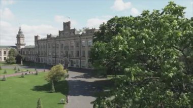 This stock footage shows aeril view of the building of the Kyiv Polytechnic Institute, Ukraine in 8K resolution