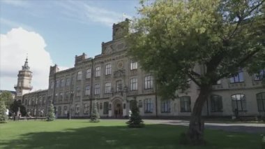 This stock footage shows aeril view of the building of the Kyiv Polytechnic Institute, Ukraine in 8K resolution