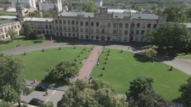 This stock footage shows aeril view of the building of the Kyiv Polytechnic Institute, Ukraine in 8K resolution