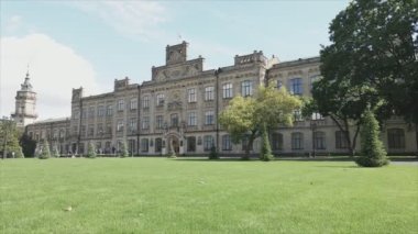 This stock footage shows aeril view of the building of the Kyiv Polytechnic Institute, Ukraine in 8K resolution