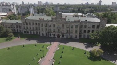 This stock footage shows aeril view of the building of the Kyiv Polytechnic Institute, Ukraine in 8K resolution