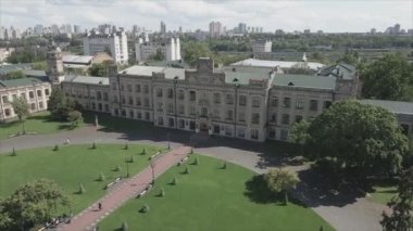 This stock footage shows aeril view of the building of the Kyiv Polytechnic Institute, Ukraine in 8K resolution