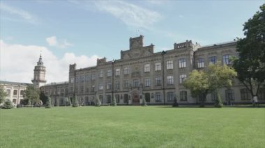 This stock footage shows aeril view of the building of the Kyiv Polytechnic Institute, Ukraine in 8K resolution