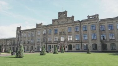 This stock footage shows aeril view of the building of the Kyiv Polytechnic Institute, Ukraine in 8K resolution