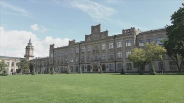 This stock footage shows aeril view of the building of the Kyiv Polytechnic Institute, Ukraine in 8K resolution