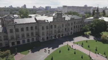 This stock footage shows aeril view of the building of the Kyiv Polytechnic Institute, Ukraine in 8K resolution
