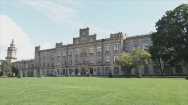 This stock footage shows aeril view of the building of the Kyiv Polytechnic Institute, Ukraine in 8K resolution
