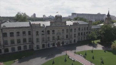 This stock footage shows aeril view of the building of the Kyiv Polytechnic Institute, Ukraine in 8K resolution