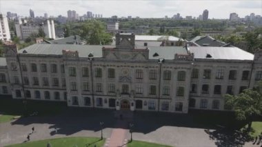 This stock footage shows aeril view of the building of the Kyiv Polytechnic Institute, Ukraine in 8K resolution