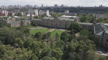 This stock footage shows aeril view of the building of the Kyiv Polytechnic Institute, Ukraine in 8K resolution