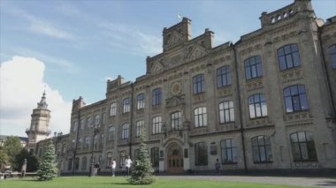 This stock footage shows aeril view of the building of the Kyiv Polytechnic Institute, Ukraine in 8K resolution