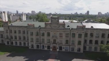 This stock footage shows aeril view of the building of the Kyiv Polytechnic Institute, Ukraine in 8K resolution