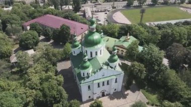 This stock video shows an aerial view of the Church of St. Cyril in Kyiv, Ukraine in 8K resolution