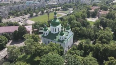 This stock video shows an aerial view of the Church of St. Cyril in Kyiv, Ukraine in 8K resolution