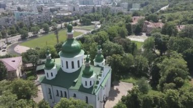 This stock video shows an aerial view of the Church of St. Cyril in Kyiv, Ukraine in 8K resolution