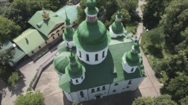 This stock video shows an aerial view of the Church of St. Cyril in Kyiv, Ukraine in 8K resolution