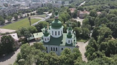 This stock video shows an aerial view of the Church of St. Cyril in Kyiv, Ukraine in 8K resolution