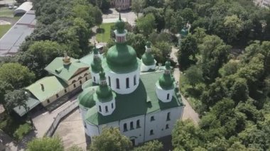 This stock video shows an aerial view of the Church of St. Cyril in Kyiv, Ukraine in 8K resolution