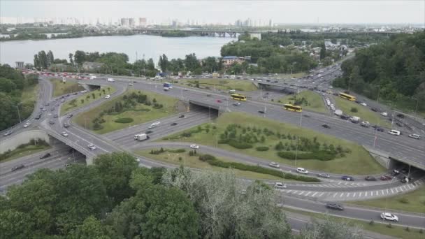 Stock Footage Shows Aerial View Traffic Intersection Cars Driving Kyiv — Stock video