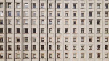This stock footage shows aerial view of a building built in the style of the former USSR in 8K resolution