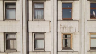 This stock footage shows aerial view of a building built in the style of the former USSR in 8K resolution