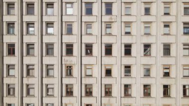 This stock footage shows aerial view of a building built in the style of the former USSR in 8K resolution
