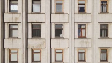 This stock footage shows aerial view of a building built in the style of the former USSR in 8K resolution