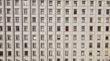 This stock footage shows aerial view of a building built in the style of the former USSR in 8K resolution