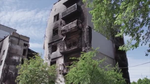Stock Video Shows Destroyed Residential Building War Ukraine Borodyanka Bucha — Vídeos de Stock